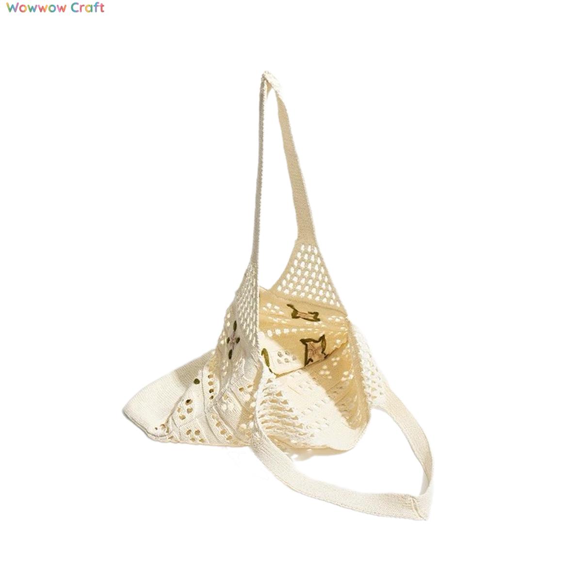 Shoulder Bags,Totes,Crochet Bags,Off-white hollow knitted shoulder bag - summer vacation beach bag